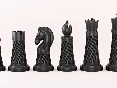 Black Chess Pieces Set Featuring King Queen Knight For Strategic Board Game Entertainment 3d model
