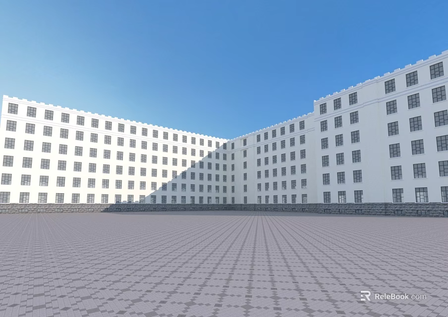 Modern White Office Building Exterior With Multiple Windows And Open Square 3d model