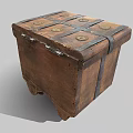 Vintage Wooden Storage Chest With Decorative Metal Straps Brass Rivets On Wheels