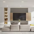 Modern Living and Dining Room with Floor to Ceiling Windows Sofa Coffee Table and Desk