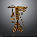 Traditional Wooden Mechanical Equipment With Tripod Base Multi Level Platforms And Suspended Parts