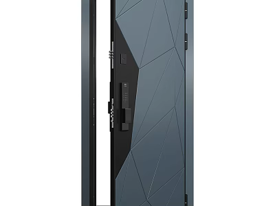 Modern Gray Hinged Door Featuring Geometric Pattern And Black Frame Design 3d model