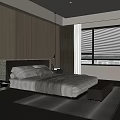 Modern Bedroom Interior With Wooden Paneling Designer Headboard Window Blinds And Ottoman Bench