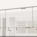 Linear Metal Pendant Light in Modern Minimalist Interior with Gray Geometric Wall Decor
