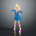 Cute Blonde Haired Game Anime Character In Blue Uniform With Pink Bow And White Shoes