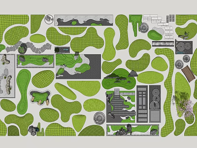 Garden Landscape Design With Irregular Green Lawns Paths Steps And Plants 3d model