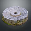 Antique Traditional Stacked Stone Mill Featuring Circular Design And Mossy Base