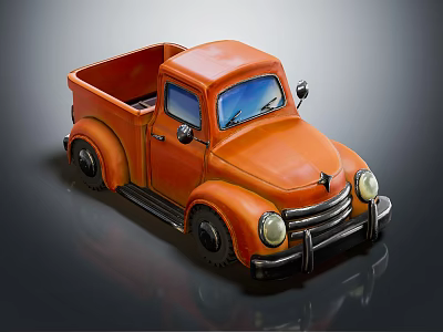 Electric Toy Orange Vintage Pickup Truck Classic Retro Kids Play Vehicle Design 3d model