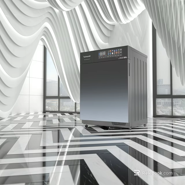 Sleek Modern Washing Machine With Digital Control Panel In Contemporary Stylish Room 3d model 