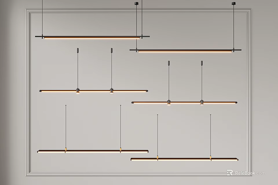 Modern Linear Pendant Lights with Sleek Designs for Contemporary Interior Spaces 3d model