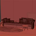 Green Velvet Sectional Sofa with Marble Textured Wall Colorful Decorative Plates and Round Area Rug
