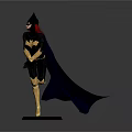 Woman in Black and Gold Batman Costume with Cape Standing Pose Figure
