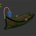 Vintage Wooden Boat With Hanging Lantern And Wooden Seats For Water Travel