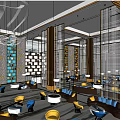 Modern Sales Office Interior With Pendant Lights Comfortable Sofas And Glass Partitions 3d model