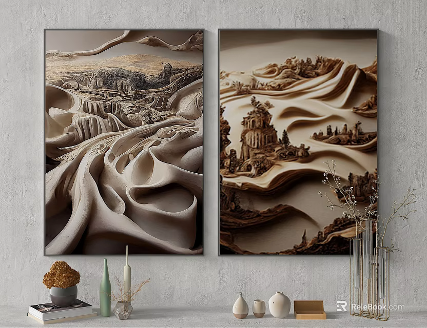 3D Landscape Decorative Paintings On Wall With Home Decor Accents 3d model 