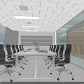 Modern Office Hallway With Wooden Walls Recessed Lighting Tile Flooring And Display Shelves