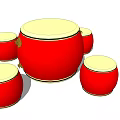 Stylish Round Table Set with Red Frame Yellow Surface and Four Chairs