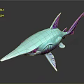 Turquoise Long Snouted Fish with Purple Fins and Sleek 3D Model Design