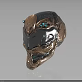 Futuristic Mechanical Helmet With Intricate Brown Black Design And Turquoise Accents
