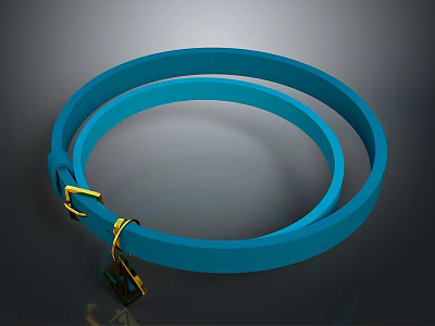 Blue Daily Use Belt With Gold Buckle And Smooth Loop Design 3d model