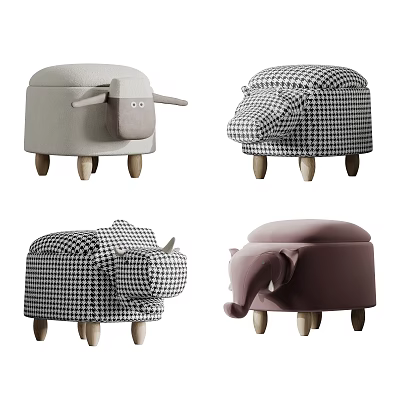 Soft Animal Shaped Kids Chair with Upholstered Cover Wooden Legs Checkered Solid Colors 3d model