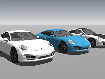 Stylish Sports Cars in White Blue and White Colors Parked Side by Side 3d model