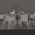 Modern Dining Table Set with Light Gray Chairs Minimalist Design and Vase Decor 3d model
