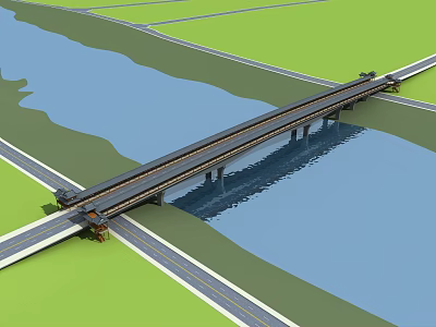 3D Rendered Modern Highway Bridge Spanning Wide River Connecting Opposite Urban Road Sides 3d model