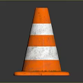 Orange And White Striped Safety Traffic Cone On Black Reflective Surface