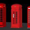 Three Iconic Red Telephone Booths Classic Public Facility with Glass Panels