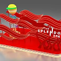 The Splendors Colorful Display Installation With Red Wavy Elements And Spherical Structure 3d model