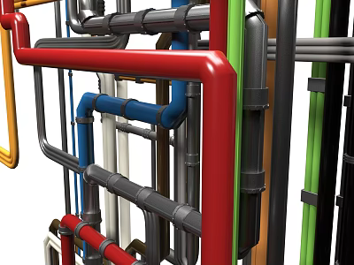 Colorful Industrial Pipe Structure With Red Blue Green And Gray Pipelines 3d model