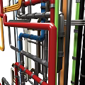 Colorful Industrial Pipe Structure With Red Blue Green And Gray Pipelines