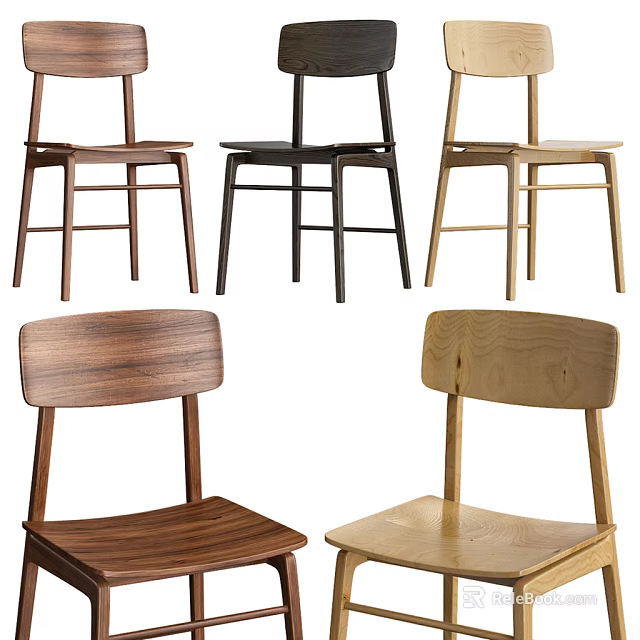 Modern Leisure Chairs With Various Wooden Designs And Different Natural Color Finishes 3d model 