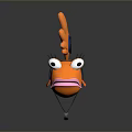 Orange Cartoon Fish With Big Eyes Eyelashes Pink Mouth Blue Star On Head Upward Finger