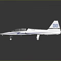 Silver Fighter Jet Model With Blue Stripes On Reflective Dark Background 3d model