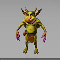 3D Fantasy Character Mythical Creature With Vibrant Yellow Orange Pink Colors Horned Standing Pose
