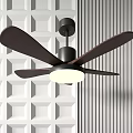 Modern Ceiling Fan With Dark Blades White Light Geometric Pattern Wall And Striped Decoration