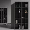 Modern Black Bookcase With Cube Shelves Holding Books Decorative Vases And Ornaments