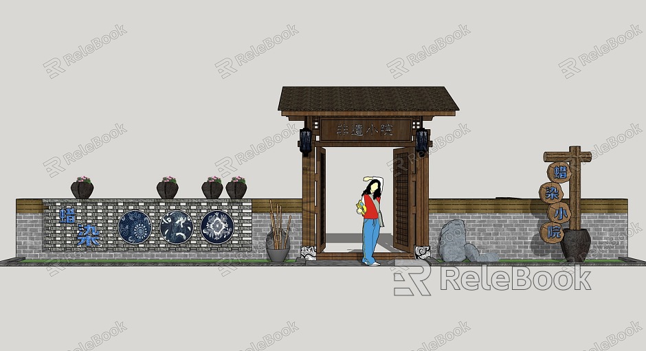 New Chinese Style Gate Folk House Entrance Door model