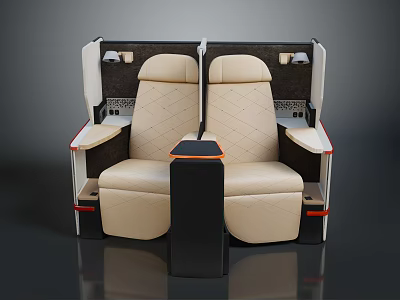 Modern Multi Seat Sofa With Beige Leather Upholstery And Black Armrests 3d model