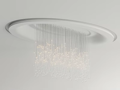 Modern White Ceiling Chandelier With Slender Hanging Lines And Small LED Lights 3d model