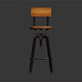 Modern Orange Wooden Swivel Bar Stool With Round Seat Backrest And Black Metal Frame