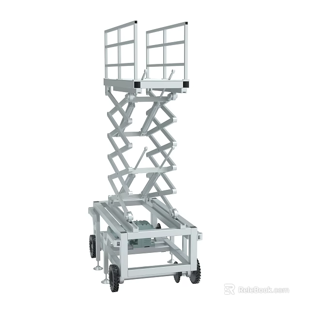 Industrial Mobile Scissor Lift Platform With Hydraulic Lifting Mechanism And Safety Rails 3d model 