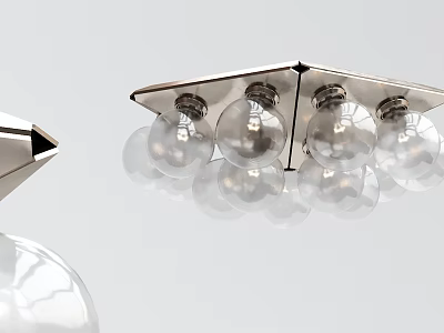 Modern Ceiling Light with Transparent Glass Bulbs and Sleek Silver Metal Frame 3d model
