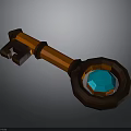 Enchanted Fantasy Key With Orange Handle Brown Ring And Glowing Blue Gemstone