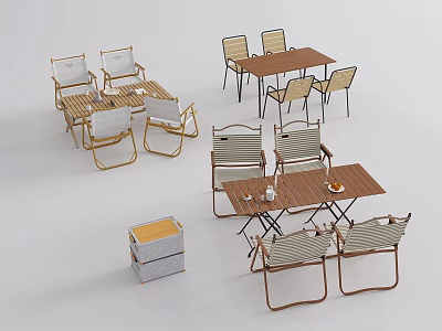 Outdoor Table Set With Wooden Tabletop Striped Cushion Chairs And Foldable Design For Garden 3d model