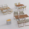 Outdoor Table Set With Wooden Tabletop Striped Cushion Chairs And Foldable Design For Garden