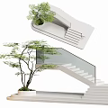 Modern Staircase Design With Glass Railing White Steps And Green Plant