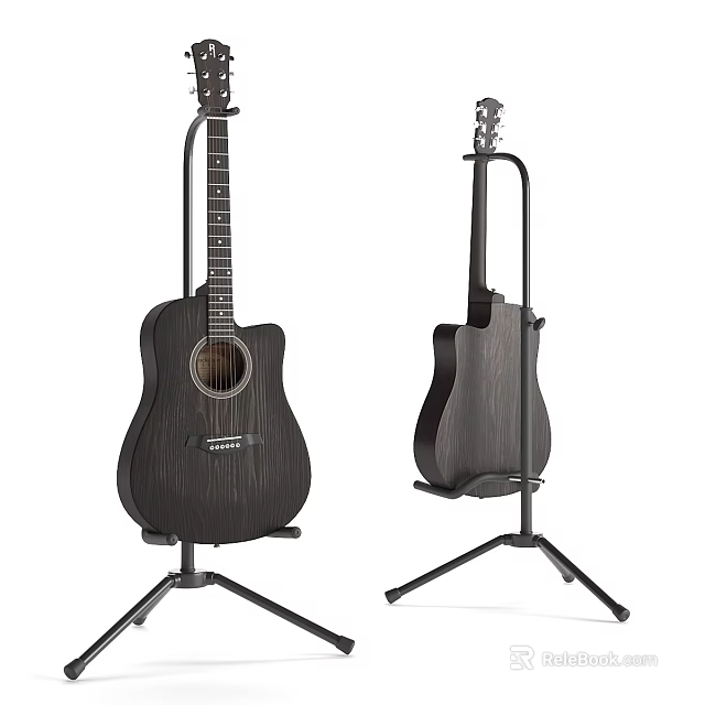 High Quality Acoustic Guitars On Sturdy Stands For Musical Instrument 3d model 